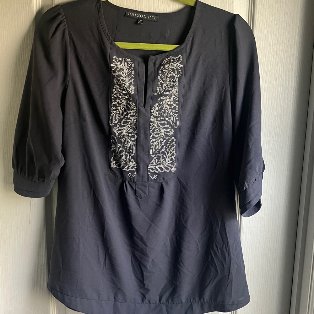 Brixon Ivy Grey Blouse with Silver Embroidery M